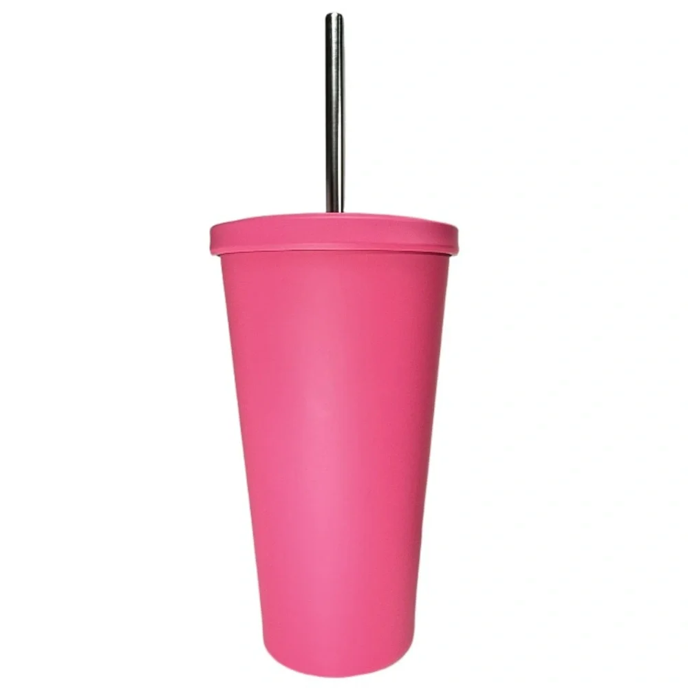 STARBUCKS | 2014 Matte Hot Barbie Pink Stainless Steel Tumbler Straw New Rare